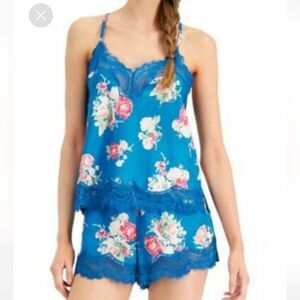 💕💕💕 5 for $20 Teal Floral Lace Hem tank shorts XL Pink Roses Eyelash lace